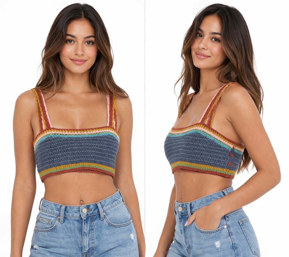 Zara Knit Rainbow Crochet Bralette Hippie Y2K Crop Top Multicolor Womens XS